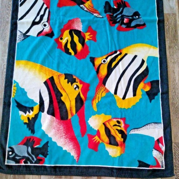 Beach Towel Tropical Fish Aquarium Ocean Pool Jaime Made In Peru 100% Cotton - Picture 2 of 5